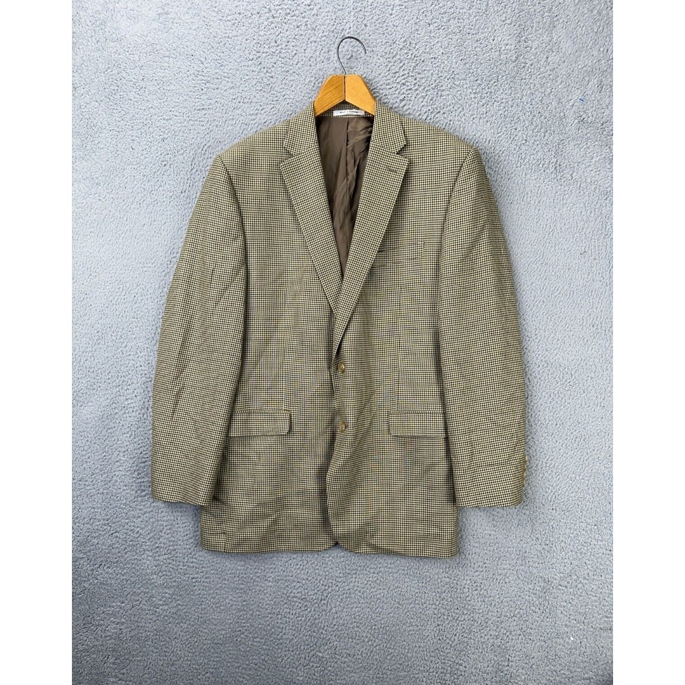Lauren Ralph Lauren Blazer Men 42L Tan Houndstooth Silk Wool 2 Button Sport Coat